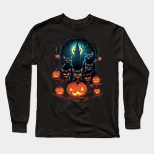 Halloween Scary Black Cats Cute Pumpkin Long Sleeve T-Shirt